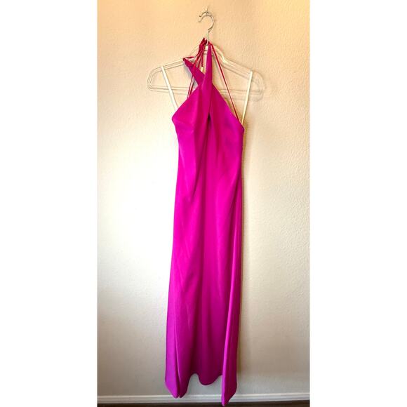 Halston Gabriela Stretch Crepe Crisscross Halter Gown Berry Pink Women's Size 0 - Picture 3 of 5